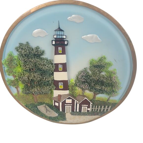 Vintage Lighthouse 3D Plate Style Ceramic Lighted Nightlight East Coast Working - Picture 1 of 9